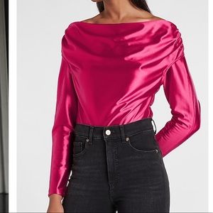Express satin draped shoulder top size xs